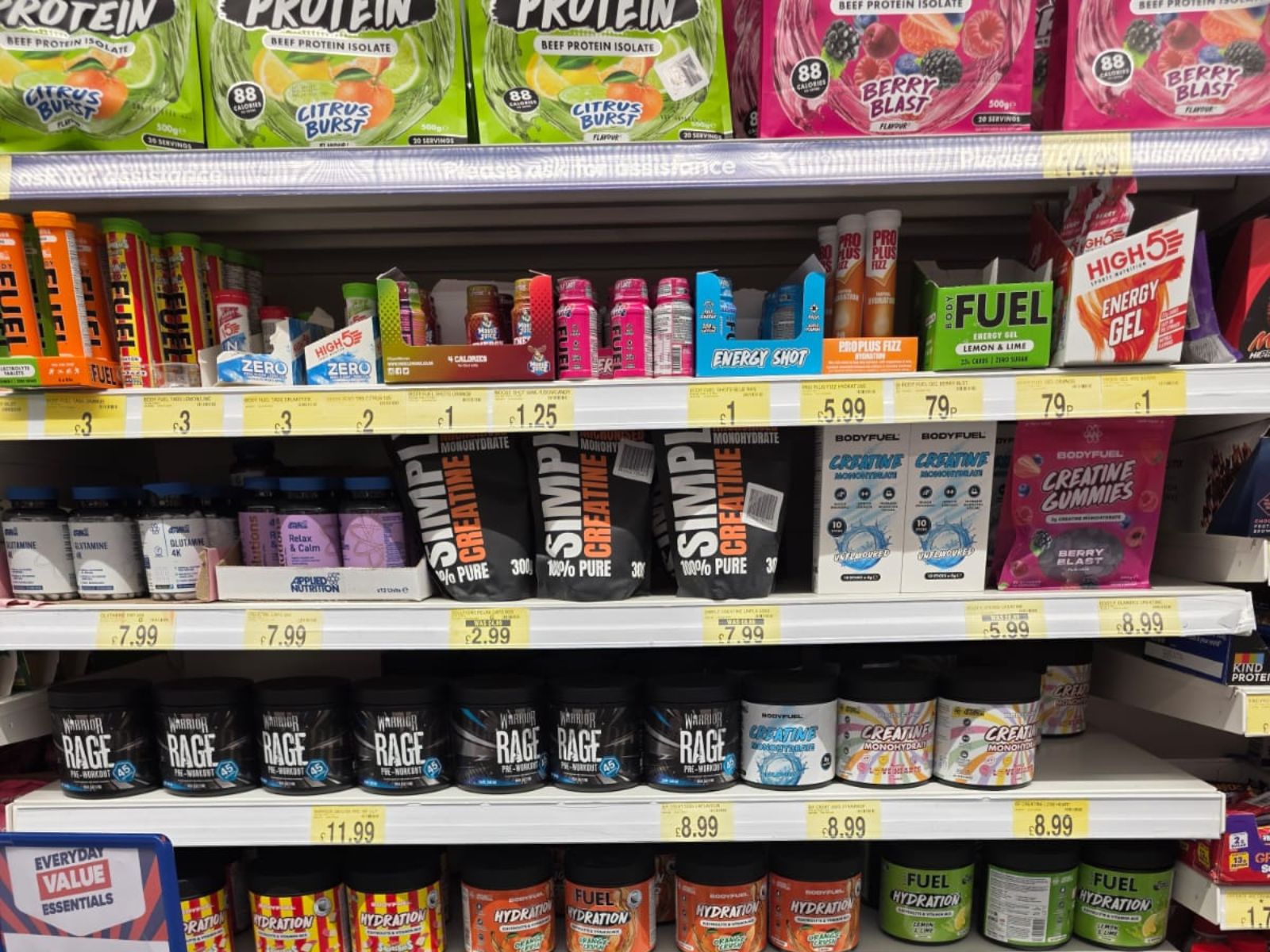 Simply Creatine on shelf at B&M